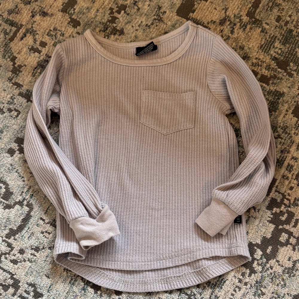 Gray Waffle Knit Long Sleeve Top